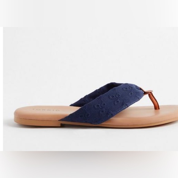 Torrid Navy Eyelet Flip Flop (WW) - Picture 3 of 7